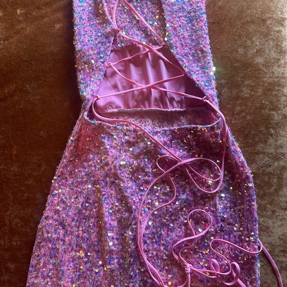 Lucy in the Sky Pink Velvet Sequin Dress - Picture 2 of 11